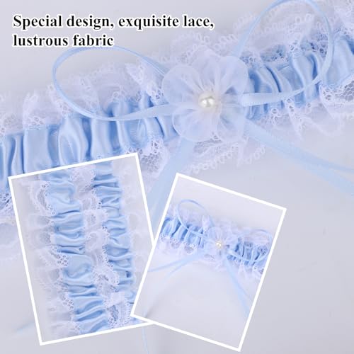 2 Pieces Garters for Bride, Elastic Lace Bridal Garter Bride Wedding Supplies with Faux Pearls and Bow4