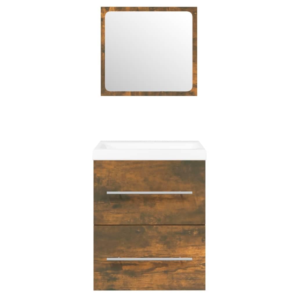 Armario de lavabo con lavabo empotrado, roble ahumado, cajón de almacenamiento, montaje en pared, muebles de baño, rebosadero