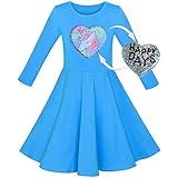 Sunny Fashion Girls Dress Cotton Blue Unicorn Sequin Long Sleeve Casual Size 7
