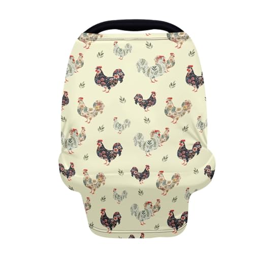Image of Boho Breast Feeding Covers for Women Cute Chicken Car Seat Cover Baby Nursing Cover, Lightweight Baby Cart Covers, Multi Use Infant Stroller Canopy for Family Friedns