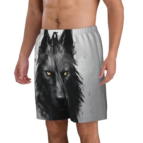 Black Wolf's Head Men Beach Pants â€“ Swim Trunks for Men,Quick-Dry and Comfortable, Suitable for Beach, Surf, and Everyday Wear2