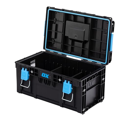 OX Tools TOOLTREK Pro Toolbwith Adjustable Dividers, IP66 Waterproof & Dustproof, Heavy Duty Portable Storage Unit with Carry Handle