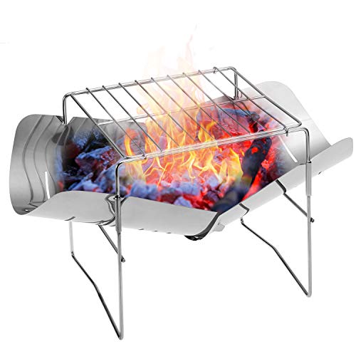Edelstahl Kohlegrill, klappbar 2-in-1Camping BBQ Grill Camp Firepit Outdoor Camping Backpacking Holzkohlegrill Holzofen für BBQ Party Garten