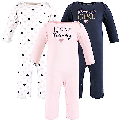 Image of Hudson Baby Unisex Baby Cotton Coveralls, Girl-Mommy Pink Navy, 3-6 Months