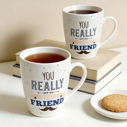 Image of UPC Milk Mug Set of 2 Elegant Design | Large Capacity Mugs for Home, Kitchen & Gifting (Really Friend-Blue)