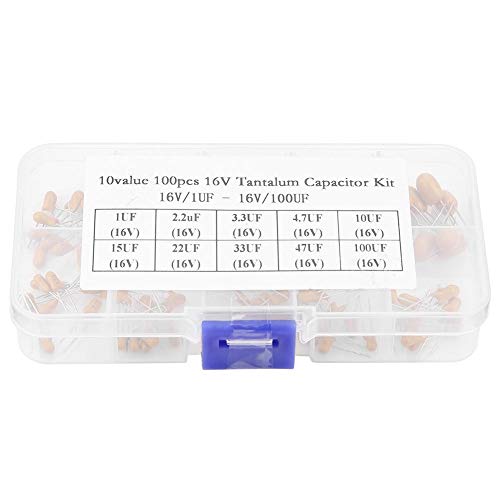 100pcs 16V Voltage 1uF-100uF Tantalum Capacitors Set Assorted Kit with Box for Electronic Professionals or Enthusiasts