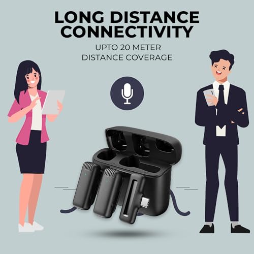 Image of Professional Wireless Mic with Charging Display Case, Noise Canceling Microphone iPhone, and Type C Mobiles for YouTube Video Recording Vlogs Interviews ASMR Podcast (Dual Channel Version)