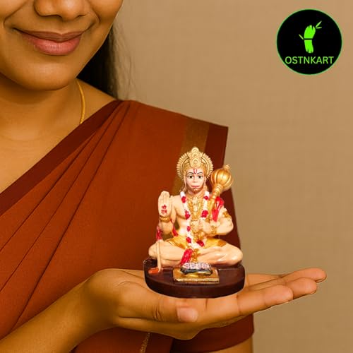 Image of Hanuman Ji Murti for Car Dashboard Idol Polyresin 3.5 inch Multicolur, Home & Office Decor Statue, Living Room Show Piece, New House Warming, Birthday, Diwali Gift Item