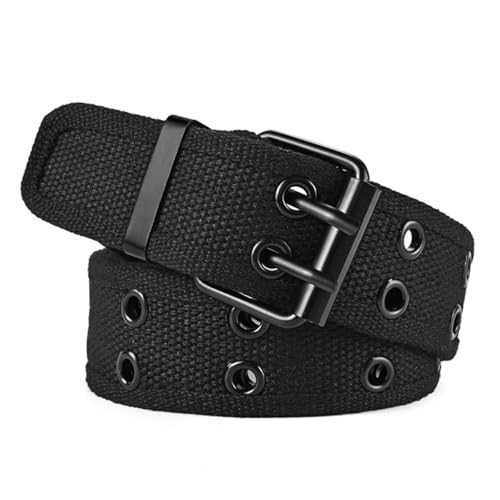 VOANZO Cinturón de tela de lona para hombres y mujeres, casual, color sólido, cinturón de doble agujero, cinturón de hebilla de doble pin, ajuste delgado, simple, cinturón táctico al aire libre