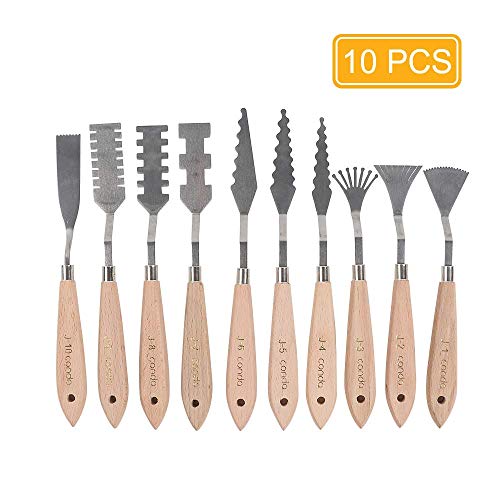 Conda Paletas De Pintura 10 piezas,Herramientas De Pintura De Cuchillo de Paleta de acero inoxidable, espátula de mezcla, cuchillos de espátula, pintura, accesorios de pintura al óleo, arte