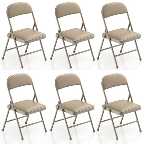 Klappstuhl 6er Set Campingstuhl Faltbar, Metall Gartenstuhl Stapelbar mit PU-Kissen, Multifunktional Stuhl für Gärten Balkon Küchen Esszimmer Terrassen,Outdoor Campingsessel, Campingstuhl 150 kg Khaki Klappstuhl 6er Set Campingstuhl Faltbar, Metall Gartenstuhl Stapelbar mit PU-Kissen, Multifunktional Stuhl für Gärten Balkon Küchen Esszimmer Terrassen,Outdoor Campingsessel, Campingstuhl 150 kg Khaki