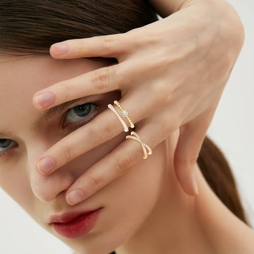 Rings for Women Stackable, Non Tarnish Set of 3 Dainty 18K Gold Plated Stacking Trendy Ring Set, Simple Cute Statement Promise Wedding Bands Engagement Rings2