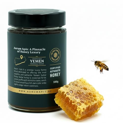 Image of AurumAurum Apis Raw Yemeni Sumar Honey, 100% Raw Unfiltered Pure Honey, Hand Harvested Organic Honey, Non-GMO, Unprocessed Certified Organic Honey from Sumar Tree, Rich Flavor & Aroma - 500g Honey Jar