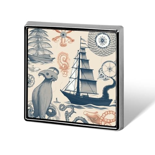 Square Lapel Pins Lighthouse Sailboat Octopus Metal Square Brooceh Badge for Suits, Backpacks & Hats, Lapel Accessory