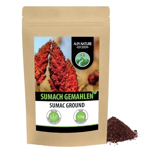 Alpi Nature Sumach Gewürz 125g, Sumach Pulver mit Salz, Essigbaumgewürz gemahlen, Sumac Gewürz...