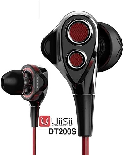UiiSii DT200S in Ear Earbuds with Microphone, Triple Drivers Headphones with Noise Isolating, Volume Control and Stereo Bass, Compatible with Apple iOS, Android Phones, PC, Tablet (Black/Red)