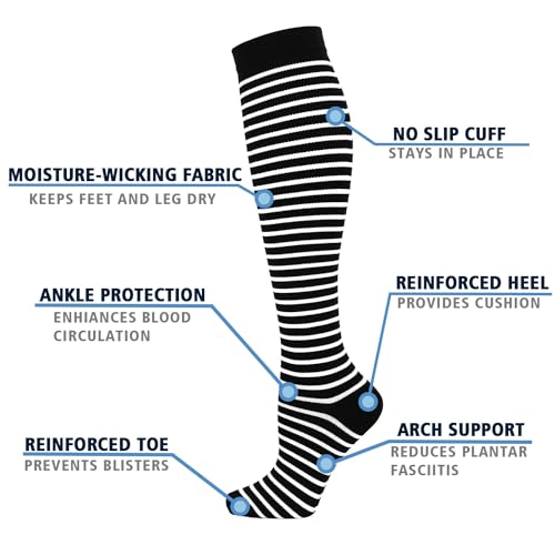 Double Couple 6 Pairs Compression Socks for Men Women 20-30mmhg Knee High Support for Sports Circulation