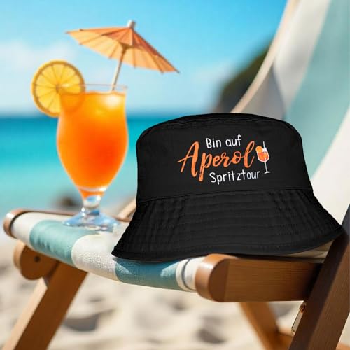 MEJOSER Aperol Geschenk Fischerhut Schwarz Sommerhut Spritztour Hut Aperoli Accessoires Anglerhut für Damen Herren Sommer Fasching Party