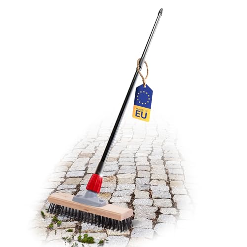 Novaliv Robuster Drahtbesen mit Stiel Basic Stahlbesen mit Teleskopstiel Effiziente Moosentfernung Drahtbürste für Pflastersteine & Garten Stahldrahtbesen Mooskratzer Pizzabesen Pizzastein Bürste