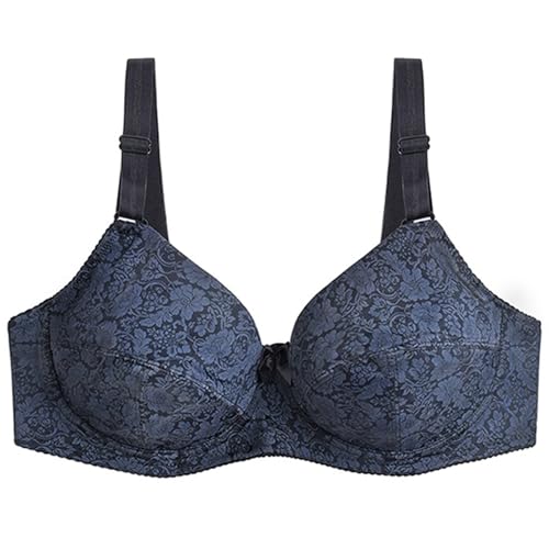 Genérico Sujetador Premama Encaje Sujetador Aumentar Pecho Large Size Glossy Bra Fixed Double Straps Back Three Buckle Full Cup Thin Cup Comfortable Bra Adjustable Sujetador Antipechos (Black, 80F)