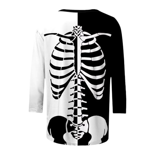 Camisetas femininas de manga longa outono verão gola canoa crânio gráfico feriado halloween kawaii c