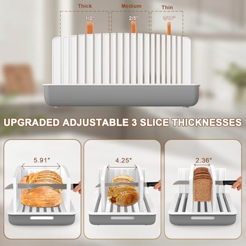 Image of Kiss Core Adjustable Width and Thickness Bread Slicer for Homemade Bread | Bread Slicer Guide Foldable and Compact Cutting Guide with Crumb Tray Suitability for Homemade Bread Bagels Cakes