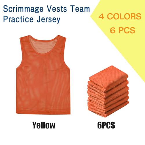 Image of 6 Pack Pinnies Team Practice Vests for Child Youth Teen Adult, Mesh Scrimmage Jersey for Soccer Football Basketball