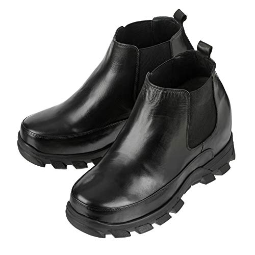 Image of Calden Men's Invisible Height Increasing Elevator Shoes - Black Leather Slip-on Hiking-style Ankle Boots - 4.9 Inches Taller - K332011 - Size 11 D(M) US