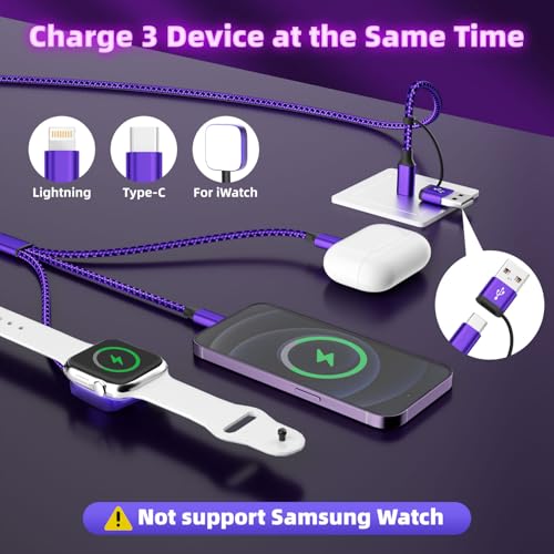 Image of Travel Essentials 3in2 Multi Charging Cable for iPhone Watch Charger,USB A /C to Type C /IP /iWatch Charger,Travel Chargers for Multiple Devices Compatible with iWatch Series&iPhone 16-12 5FT