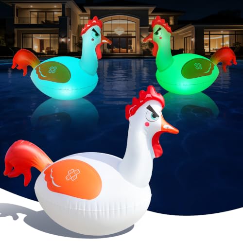 Pooldecor Floating Pool Lights Inflatable Colorful Rooster Solar Pool Lights that Float Waterproof Glow in the Dark Color Changing LED Solar Floating Light for Pools Backyard Wedding Party Decor(1)