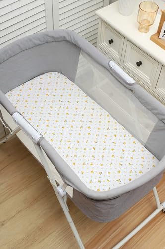 Image of Onacosht Muslin Bassinet Sheets 33 inchx19 inch, 3 Pack Leaf & Floral Beige