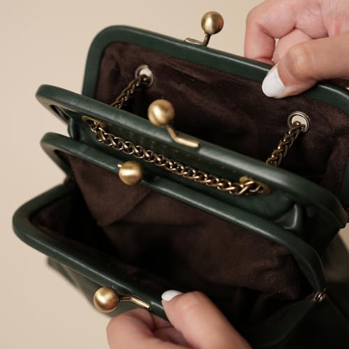 Image of Theater Francesca Vintage Kisslock Clutch Bag for Women Elegant Chain Shoulder Handbag with Structured Frame