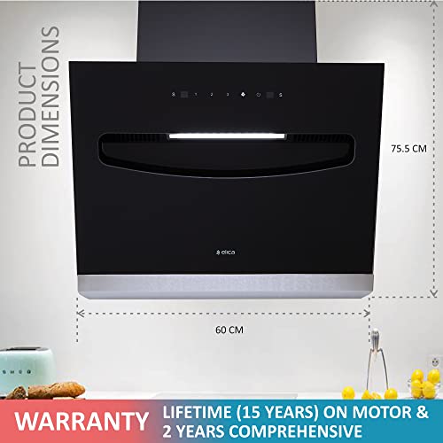 Image of Elica 60 cm 1200 m3 /hr Filterless Auto Clean Chimney with 15 Years Warranty (EFL-S607 HAC VMS, Touch + Motion Sensor Control, Black)