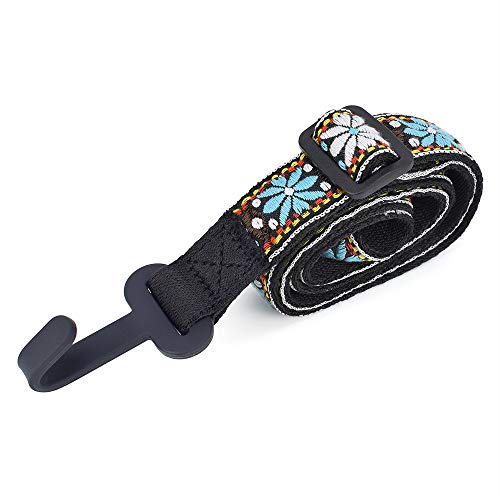 Image of CLOUDMUSIC Ukulele Strap Clip On No Drill J Hook For Soprano Concert Tenor Baritone With Hawaiian Colorful Floral Pattern(Blue White Flower)