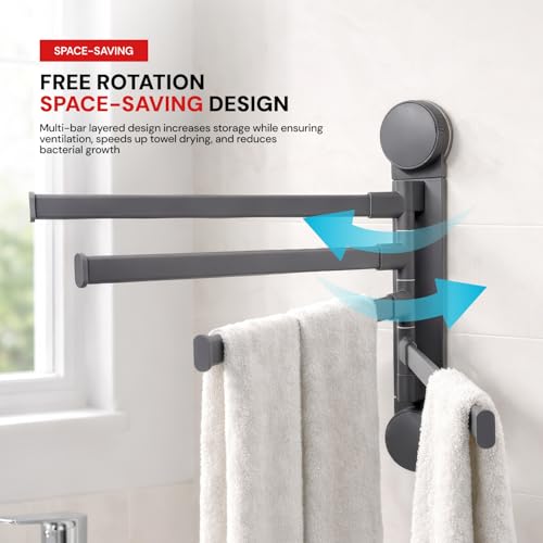 Image of Amazon Basics 4 Bar Suction Towel Holder for Bathroom - Rust - Free Powder Coated Wall Mounted Towel Rack No Drill Towel Rack | Modern Bathroom Accessories Organizer Grey