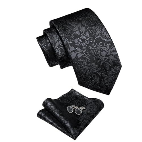 Image of YourTies Striped Ties for Men Classic Woven Silk Necktie with Handkerchief Cufflinks Set Formal Business Party Wedding