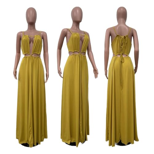 Image of Geulis 2026 Women Summer Beach Dresses Sexy Cut Out Sleeveless Spaghetti Strap Halter Dress Flowy Maxi Vacation Dress