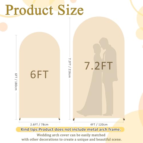 Image of FOTSHARER Beige Wedding Arch Cover 6FT 7.2FT Spandex Fit Arch Covers Stretchy Backdrop Set of 2 Balloon Arch Stand Cover Chiara Arched Backdrop Cover for Baby Shower Birthday Party Decorations
