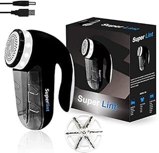 SUPER LINT Best Rated Electric Sweater Shaver With Light Belt, Best Fuzz Pill Bobble Remover for Fabric Fleece Curtains Clothes, USB Charging Wire, Black & Silver