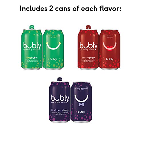Bubly Sparkling Water, 15 Flavor Sampler, 12 fl oz Cans, (18 Pack), Blue