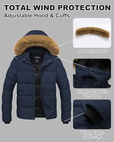 Image of Men's Puffer Jacket Winter Coat Puffy Parka with Fur Hood Waterproof & Windproof Shell Fleece lining 4 Pockets