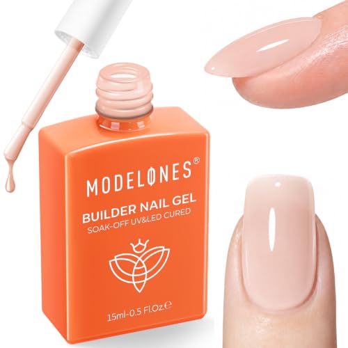 Image of modelones Builder Nail Gel, Neutral Nude Builder for Nails, Color Rubber Base Gel Polish for Natural Overlay, Apex Building, Short Extension, Self-Leveling Beginner U V /LED Cured DIY Home Home Salon
