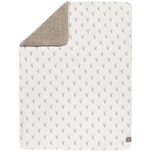 Trend Lab Gray Stag Head Flannel and White Faux Shearling Baby Blanket, 30 in x 40 in