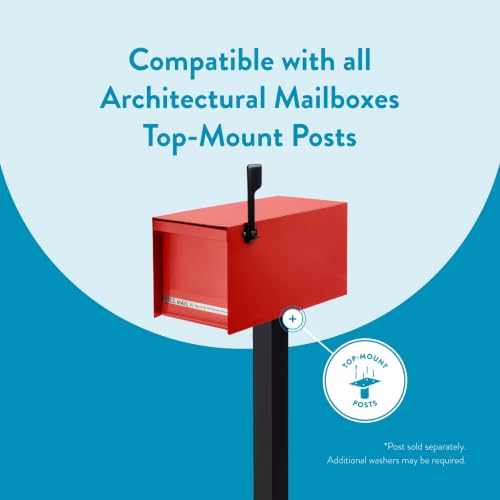 Image of Architectural Mailboxes MailMax Post Mount Mailbox, Red, Large | Modern galvanized steel and aluminum build with rust-resistant powder-coat finish and a magnetic door closure. USPS approved.