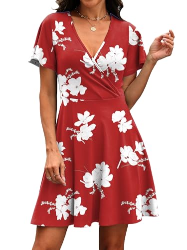 Image of RUMIA Women Casual Dresses Wrap V Neck Dress A-Line Summer Sundress Fashion