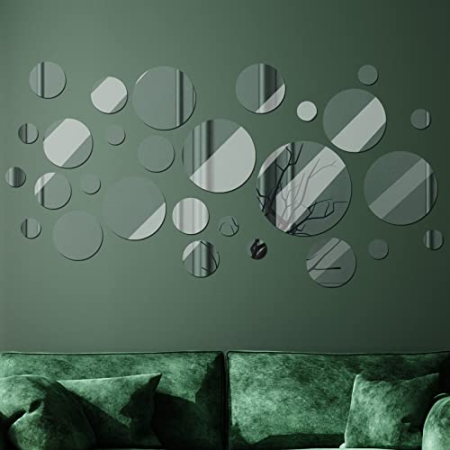 28 Pcs Real Glass Round Mirror Tiles Frameless Round Wall Mirrors Glass Mirror Tiles Round Wall-Mount Mirrors With Acrylic Double Sided Adhesive For Bedroom Bathroom Craft Decor (1/2/3/4/5/6 Inches) #TOP5