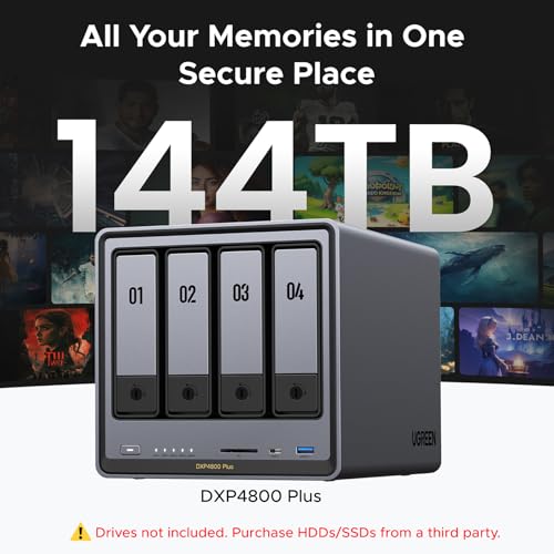 Image of UGREEN NAS DXP4800 Plus 4-Bay NAS, Intel Pentium Gold 8505 5-Core CPU | 8GB DDR5 RAM, Built-in 128G SSD, 1x 10GbE, 1x 2.5GbE, 2x M.2 NVMe Slots, 4K HDMI, Desktop Network Attached Storage (Diskless)