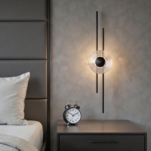 Image of Glowave Modern Black 600mm Metal Rod Sconce with Textured Glass Shade Wall Light - Tricolor (746 /BK)