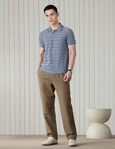 Image of Amazon Brand - Symbol Men Cotton Rich Textured Striper Polo Tshirts | Collar Striped Tshirts | Half Sleeves - Regular Fit (Available in Plus Sizes)