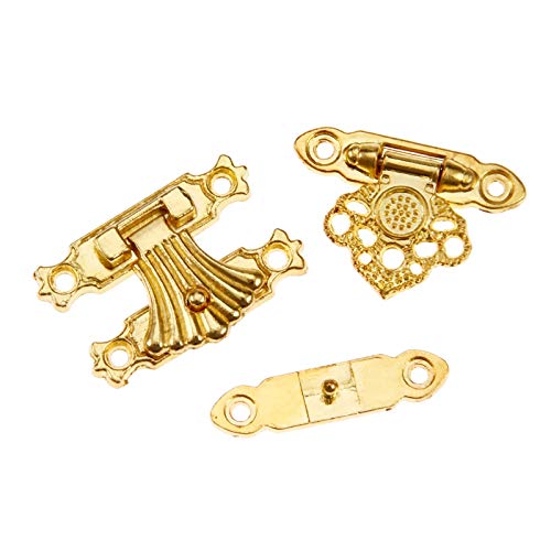 Image of Safety Hasp Lock 2Pcs Antique Gold Jewelry Box Padlock Hasps Locked Catch Latches Flower Wooden Wine Box Handbag Buckle Vintage Hardware (Color : B)